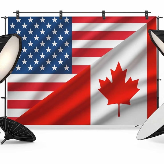 7x5ft Photo Backdrop, Red Blue American Flag Soft Polyester Backdrop Curtains Photography Backdrops, Modern Maple Leaf Brushed Background for Photoshoots Studio Video Portrait Parties