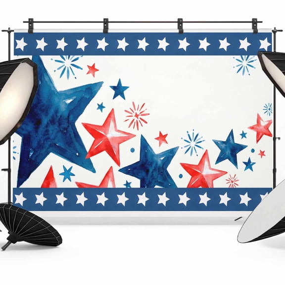 7x5ft Photo Backdrop, Red Blue Star 4th of July Soft Polyester Backdrop Curtains Photography Backdrops, Independence Day Firework Brushed Background for Photoshoots Studio Video Portrait Parties