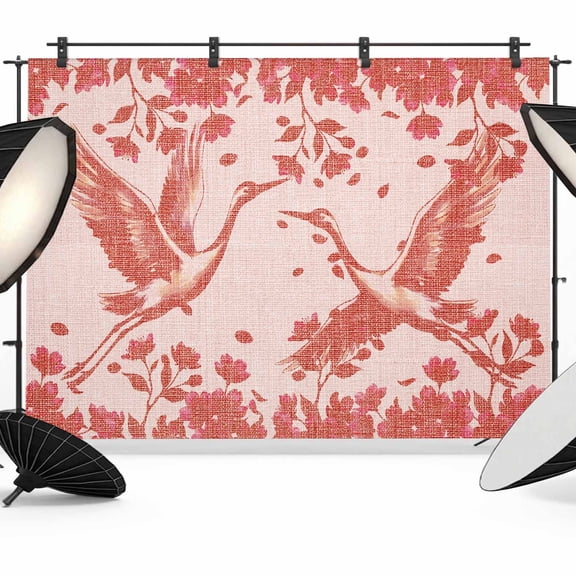 7x5ft Photo Backdrop, Red Crane Silhouette Soft Polyester Backdrop Curtains Photography Backdrops, Modern Abstract Flowers Botanical Brushed Background for Photoshoots Studio Video Portrait Parties