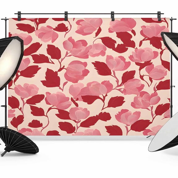 7x5ft Photo Backdrop, Red Pink Floral Spring Soft Polyester Backdrop Curtains Photography Backdrops, Blooming Botanical Garden Brushed Background for Photoshoots Studio Video Portrait Parties