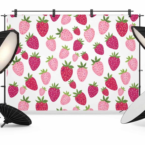 7x5ft Photo Backdrop, Red Pink Strawberry Soft Polyester Backdrop Curtains Photography Backdrops, Lovely Summer Spring Fruit Brushed Background for Photoshoots Studio Video Portrait Parties