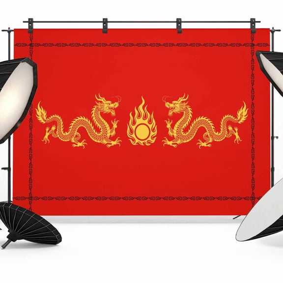 7x5ft Photo Backdrop, Red Yellow Dragon Soft Polyester Backdrop Curtains Photography Backdrops, Happy New Year Brushed Background for Photoshoots Studio Video Portrait Parties