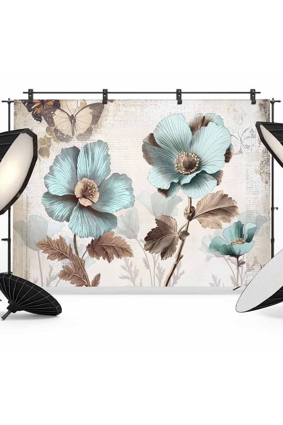 7x5ft Photo Backdrop, Retro Mallow Flowers Soft Polyester Backdrop Curtains Photography Backdrops, Spring Floral Butterfly Elegant Brushed Background for Photoshoots Studio Video Portrait Parties