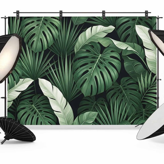 7x5ft Photo Backdrop, Retro Tropical Plants Soft Polyester Backdrop Curtains Photography Backdrops, Rustic Palm Monstera Leaves Green Brushed Background for Photoshoots Studio Video Portrait Parties