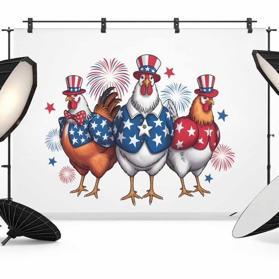 7x5ft Photo Backdrop, Rooster Independence Day Soft Polyester Backdrop Curtains Photography Backdrops, 4th of July Stars Modern Brushed Background for Photoshoots Studio Video Portrait Parties