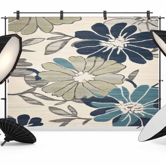 7x5ft Photo Backdrop, Sage Green Blue Floral Soft Polyester Backdrop Curtains Photography Backdrops, Vintage Beige Botanical Brushed Background for Photoshoots Studio Video Portrait Parties
