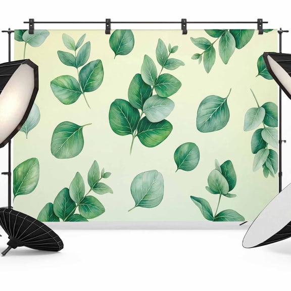 7x5ft Photo Backdrop, Sage Green Eucalyptus Leaves Soft Polyester Backdrop Curtains Photography Backdrops, Spring Botanical Leaf Cream Brushed Background for Photoshoots Studio Video Portrait Parties