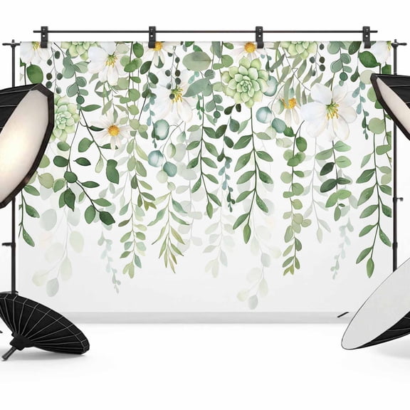 7x5ft Photo Backdrop, Sage Green Eucalyptus Leaves Soft Polyester Backdrop Curtains Photography Backdrops, Summer Weeping Floral Botanical Brushed Background for Photoshoots Studio Portrait Parties