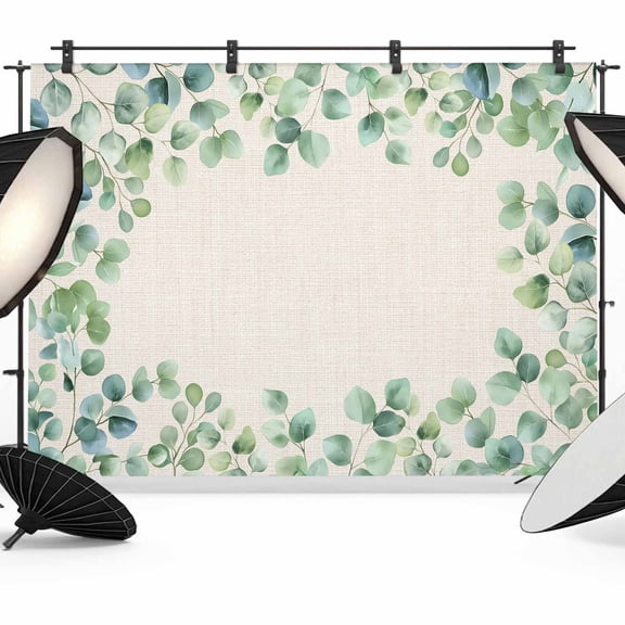 7x5ft Photo Backdrop, Sage Green Eucalyptus Soft Polyester Backdrop Curtains Photography Backdrops, Spring Summer Leaves Rustic Burlap Brushed Background for Photoshoots Studio Video Portrait Parties