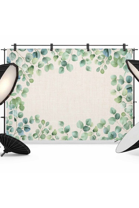 7x5ft Photo Backdrop, Sage Green Eucalyptus Soft Polyester Backdrop Curtains Photography Backdrops, Spring Summer Leaves Rustic Burlap Brushed Background for Photoshoots Studio Video Portrait Parties