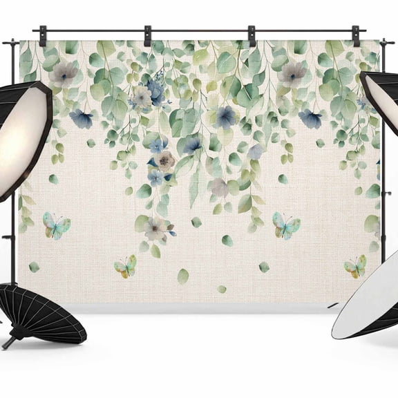 7x5ft Photo Backdrop, Sage Green Eucalyptus Soft Polyester Backdrop Curtains Photography Backdrops, Weeping Botanical Leaves Linen Brushed Background for Photoshoots Studio Video Portrait Parties
