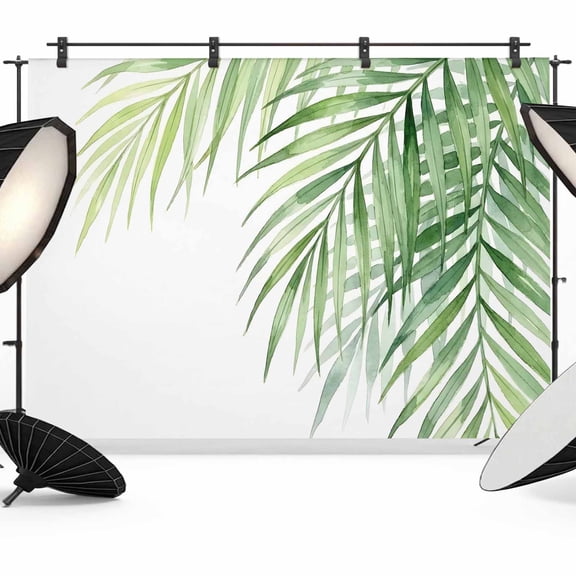 7x5ft Photo Backdrop, Sage Green Palm Leaves Soft Polyester Backdrop Curtains Photography Backdrops, Summer Tropical Botanical Brushed Background for Photoshoots Studio Video Portrait Parties
