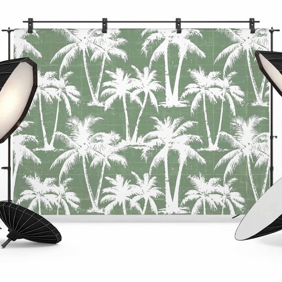 7x5ft Photo Backdrop, Sage Green Palm Tree Summer Soft Polyester Backdrop Curtains Photography Backdrops, Beach Tropical Coastal Brushed Background for Photoshoots Studio Video Portrait Parties