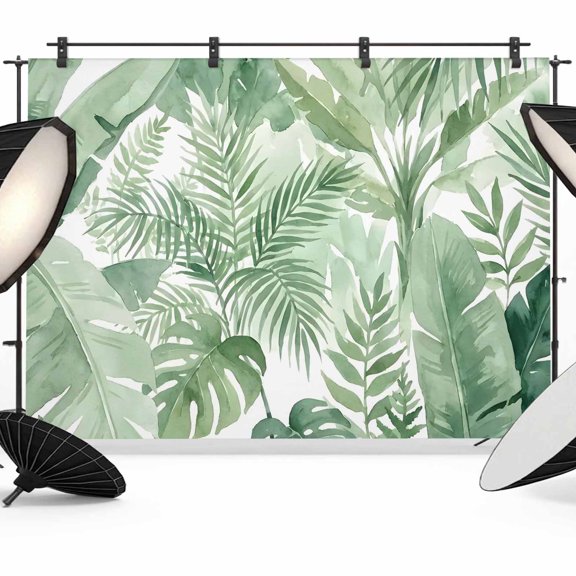7x5ft Photo Backdrop, Sage Green Tropical Leaves Soft Polyester Backdrop Curtains Photography Backdrops, Summer Botanical Farmhouse Brushed Background for Photoshoots Studio Video Portrait Parties