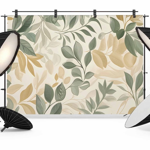 7x5ft Photo Backdrop, Sage Green Yellow Botanical Soft Polyester Backdrop Curtains Photography Backdrops, Spring Summer Vintage Brushed Background for Photoshoots Studio Video Portrait Parties