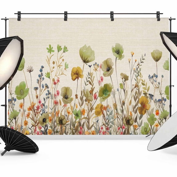 7x5ft Photo Backdrop, Sage Green Yellow Spring Floral Soft Polyester Backdrop Curtains Photography Backdrops, Watercolor Botanical Summer Flowers Brushed Background for Photoshoots Studio Portrait