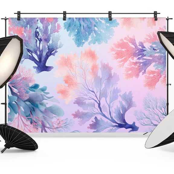 7x5ft Photo Backdrop, Sea Corals Soft Polyester Backdrop Curtains Photography Backdrops, Coastal Pink Purple Underwater Reef Ombre Brushed Background for Photoshoots Studio Video Portrait Parties