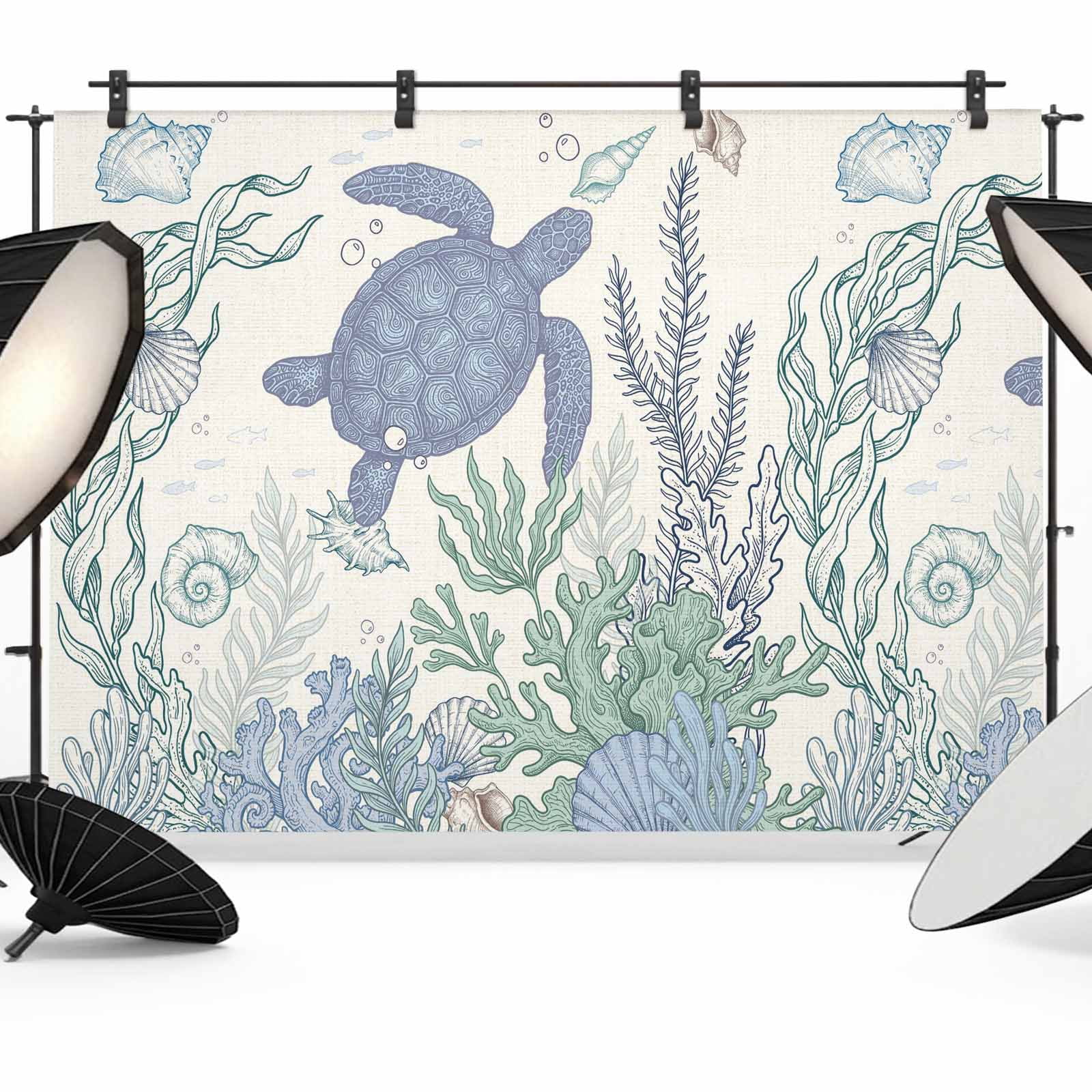 Shell Backdrop 2d 7x5ft Photo Backdrop, Sea Turtle Soft Polyester Backdrop Curtains ...