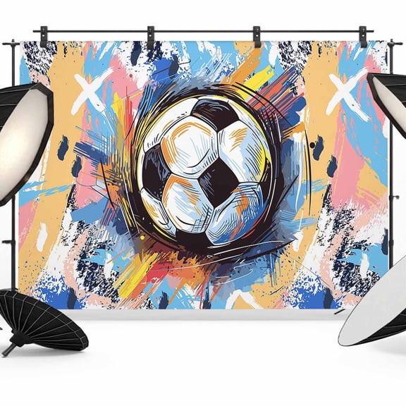 7x5ft Photo Backdrop, Sports Football, Minimalist Painted Art Soft Polyester Backdrop Curtains Photography Backdrops, Brushed Background for Photoshoots Studio Video Portrait Parties
