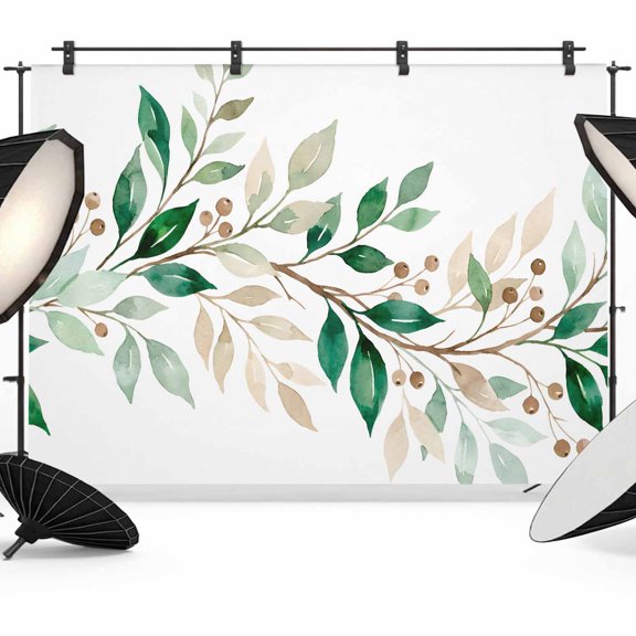 7x5ft Photo Backdrop, Spring Botanical Soft Polyester Backdrop Curtains Photography Backdrops, Pastoral Leaves Berry Summer Branch Brushed Background for Photoshoots Studio Video Portrait Parties