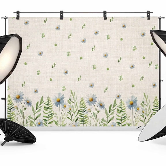 7x5ft Photo Backdrop, Spring Botanical Soft Polyester Backdrop Curtains Photography Backdrops, Rustic Pastoral Daisy Leaves Burlap Brushed Background for Photoshoots Studio Video Portrait Parties