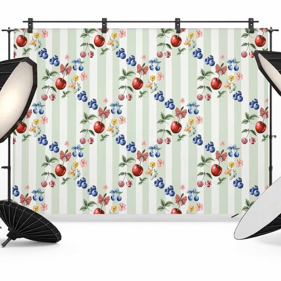 7x5ft Photo Backdrop, Spring Botanical Soft Polyester Backdrop Curtains Photography Backdrops, Sage Green Striped Fruits Floral Brushed Background for Photoshoots Studio Video Portrait Parties