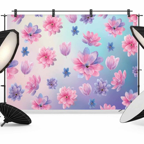 7x5ft Photo Backdrop, Spring Floral Soft Polyester Backdrop Curtains Photography Backdrops, Purple Pink Blue Flower Botanical Ombre Brushed Background for Photoshoots Studio Video Portrait Parties