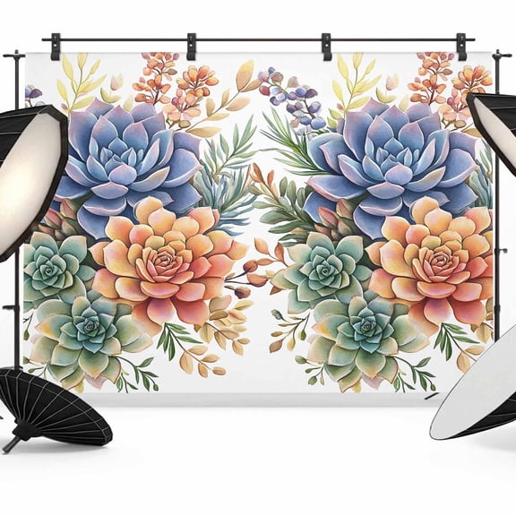 7x5ft Photo Backdrop, Spring Floral Succulents Soft Polyester Backdrop Curtains Photography Backdrops, Watercolor Botanical Summer Brushed Background for Photoshoots Studio Video Portrait Parties