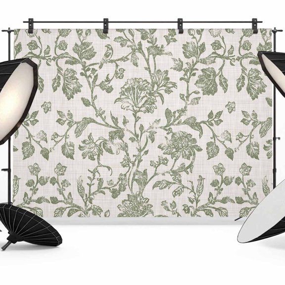 7x5ft Photo Backdrop, Spring Flowers Soft Polyester Backdrop Curtains Photography Backdrops, Farmhouse Sage Green Pastoral Floral Leaf Brushed Background for Photoshoots Studio Video Portrait Parties