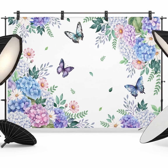 7x5ft Photo Backdrop, Spring Flowers Soft Polyester Backdrop Curtains Photography Backdrops, Watercolor Floral Butterflies Botanical Brushed Background for Photoshoots Studio Video Portrait Parties