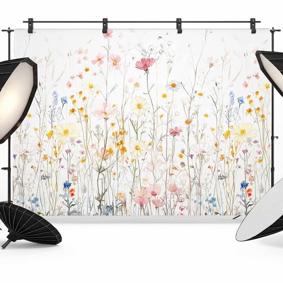 7x5ft Photo Backdrop, Spring Wildflowers Soft Polyester Backdrop Curtains Photography Backdrops, Pastoral Rustic Farmhouse Botanical Brushed Background for Photoshoots Studio Video Portrait Parties