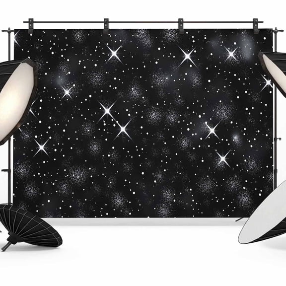 7x5ft Photo Backdrop, Starry Sky Soft Polyester Backdrop Curtains Photography Backdrops, Modern Black Abstract Dots Stars Aesthetic Brushed Background for Photoshoots Studio Video Portrait Parties