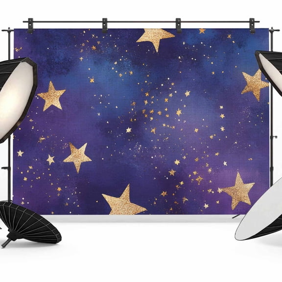 7x5ft Photo Backdrop, Starry Sky Star Vintage Soft Polyester Backdrop Curtains Photography Backdrops, Yellow Purple Stars Brushed Background for Photoshoots Studio Video Portrait Parties