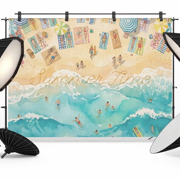 7x5ft Photo Backdrop, Summer Beach Time Soft Polyester Backdrop Curtains Photography Backdrops, Ocean Waves Leisure Time Sandy Brushed Background for Photoshoots Studio Video Portrait Parties