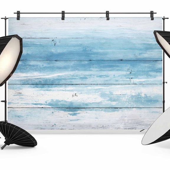7x5ft Photo Backdrop, Summer Blue Ocean Soft Polyester Backdrop Curtains Photography Backdrops, Farmhouse Wooden Grain Modern Art Brushed Background for Photoshoots Studio Video Portrait Parties