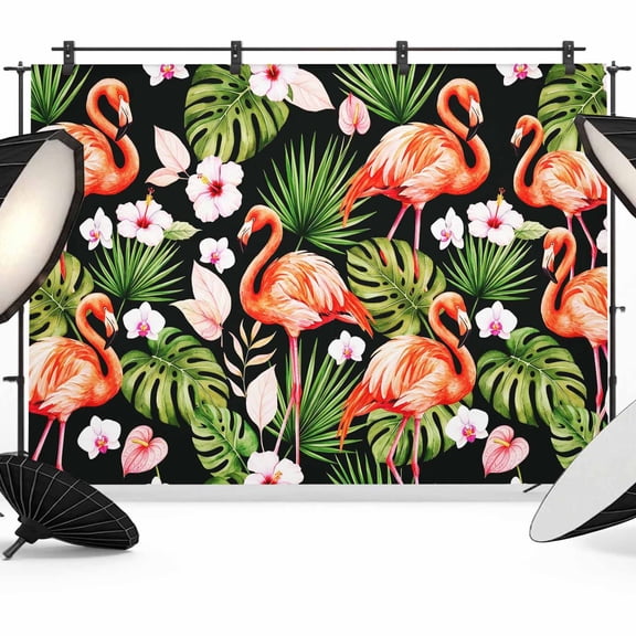 7x5ft Photo Backdrop, Summer Flamingo Soft Polyester Backdrop Curtains Photography Backdrops, Green Monstera Leaf Tropical Botanical Brushed Background for Photoshoots Studio Video Portrait Parties