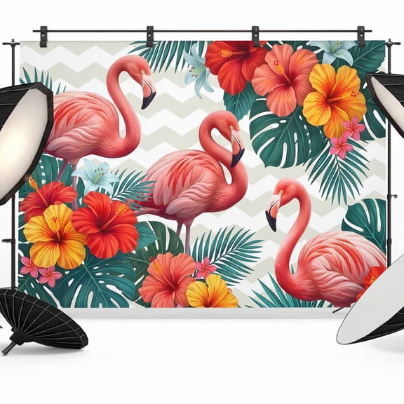 7x5ft Photo Backdrop, Summer Flamingos Soft Polyester Backdrop Curtains Photography Backdrops, Tropical Botanical Spring Floral Brushed Background for Photoshoots Studio Video Portrait Parties
