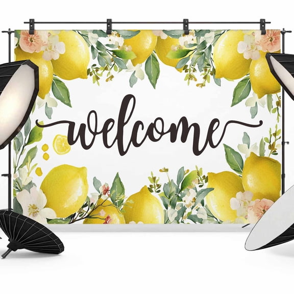 7x5ft Photo Backdrop, Summer Lemon Soft Polyester Backdrop Curtains Photography Backdrops, Spring Yellow Fruits Green Leaf Plant Brushed Background for Photoshoots Studio Video Portrait Parties