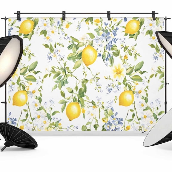 7x5ft Photo Backdrop, Summer Lemon Soft Polyester Backdrop Curtains Photography Backdrops, Watercolor Yellow Spring Floral Botanical Brushed Background for Photoshoots Studio Video Portrait Parties