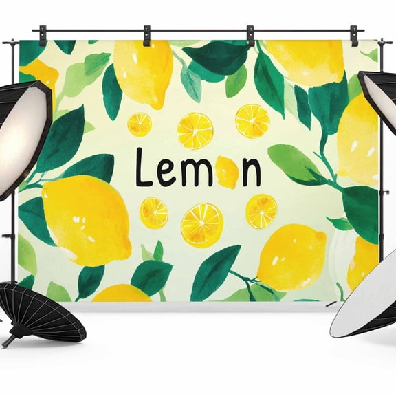 7x5ft Photo Backdrop, Summer Lemon Soft Polyester Backdrop Curtains Photography Backdrops, Yellow Lemon Fruits Leaves Botanical Brushed Background for Photoshoots Studio Video Portrait Parties