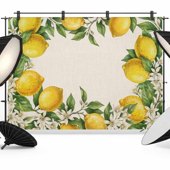7x5ft Photo Backdrop, Summer Lemons Soft Polyester Backdrop Curtains Photography Backdrops, Fruits White Flowers Vintage Rustic Brushed Background for Photoshoots Studio Video Portrait Parties