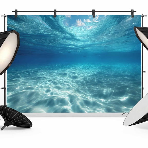 7x5ft Photo Backdrop, Summer Ocean Soft Polyester Backdrop Curtains Photography Backdrops, Blue Underwater Natural Landscape Waves Brushed Background for Photoshoots Studio Video Portrait Parties