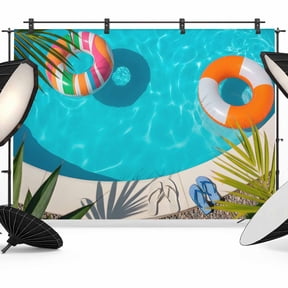 7x5ft Photo Backdrop, Summer Pool Soft Polyester Backdrop Curtains Photography Backdrops, Tropical Botanical Swimming Ring Brushed Background for Photoshoots Studio Video Portrait Parties