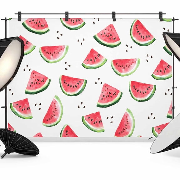 7x5ft Photo Backdrop, Summer Watermelon Soft Polyester Backdrop Curtains Photography Backdrops, Modern Tropical Fruit Watercolor Brushed Background for Photoshoots Studio Video Portrait Parties