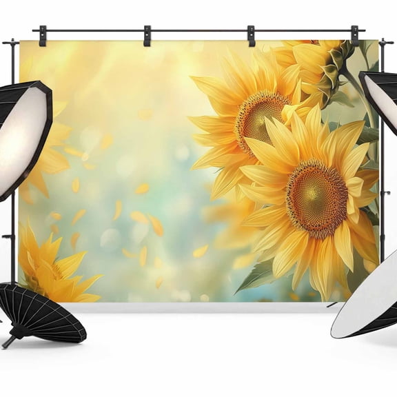 7x5ft Photo Backdrop, Sunflower Soft Polyester Backdrop Curtains Photography Backdrops, Yellow Spring Floral Botanical Brushed Background for Photoshoots Studio Video Portrait Parties