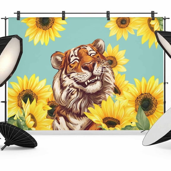 7x5ft Photo Backdrop, Sunflower Tiger Soft Polyester Backdrop Curtains Photography Backdrops, Yellow Floral Summer Botanical Farmhouse Brushed Background for Photoshoots Studio Video Portrait Parties