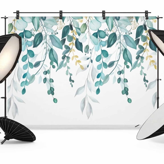 7x5ft Photo Backdrop, Teal Eucalyptus Soft Polyester Backdrop Curtains Photography Backdrops, Watercolor Spring Weeping Botanical Brushed Background for Photoshoots Studio Video Portrait Parties