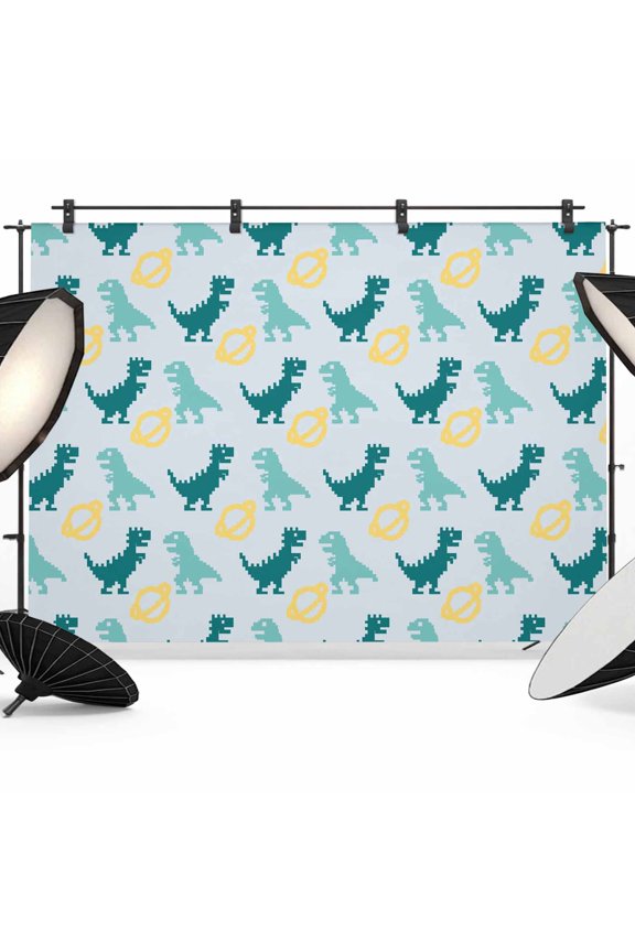 7x5ft Photo Backdrop, Teal Green Dinosaur Soft Polyester Backdrop Curtains Photography Backdrops, Cartoon Funny Cute Dino Love Heart Brushed Background for Photoshoots Studio Video Portrait Parties
