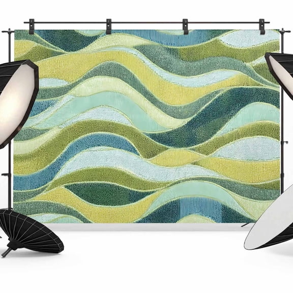 7x5ft Photo Backdrop, Teal Green Ombre Soft Polyester Backdrop Curtains Photography Backdrops, Modern Abstract Moire Wave Striped Brushed Background for Photoshoots Studio Video Portrait Parties