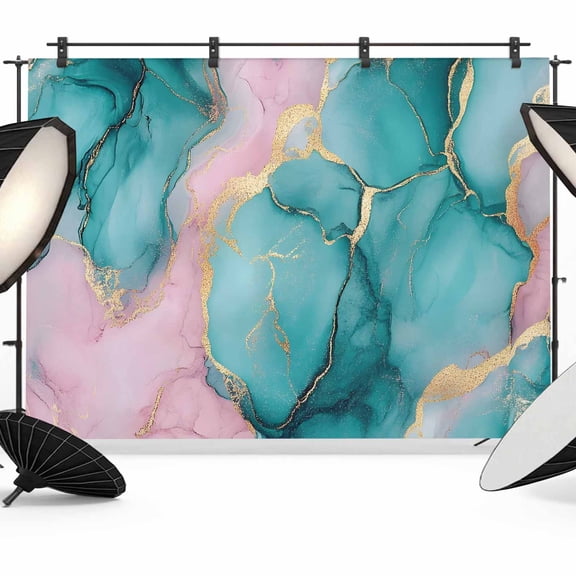 7x5ft Photo Backdrop, Teal Pink Marble Soft Polyester Backdrop Curtains Photography Backdrops, Luxury Abstract Ink Painting Modern Brushed Background for Photoshoots Studio Video Portrait Parties